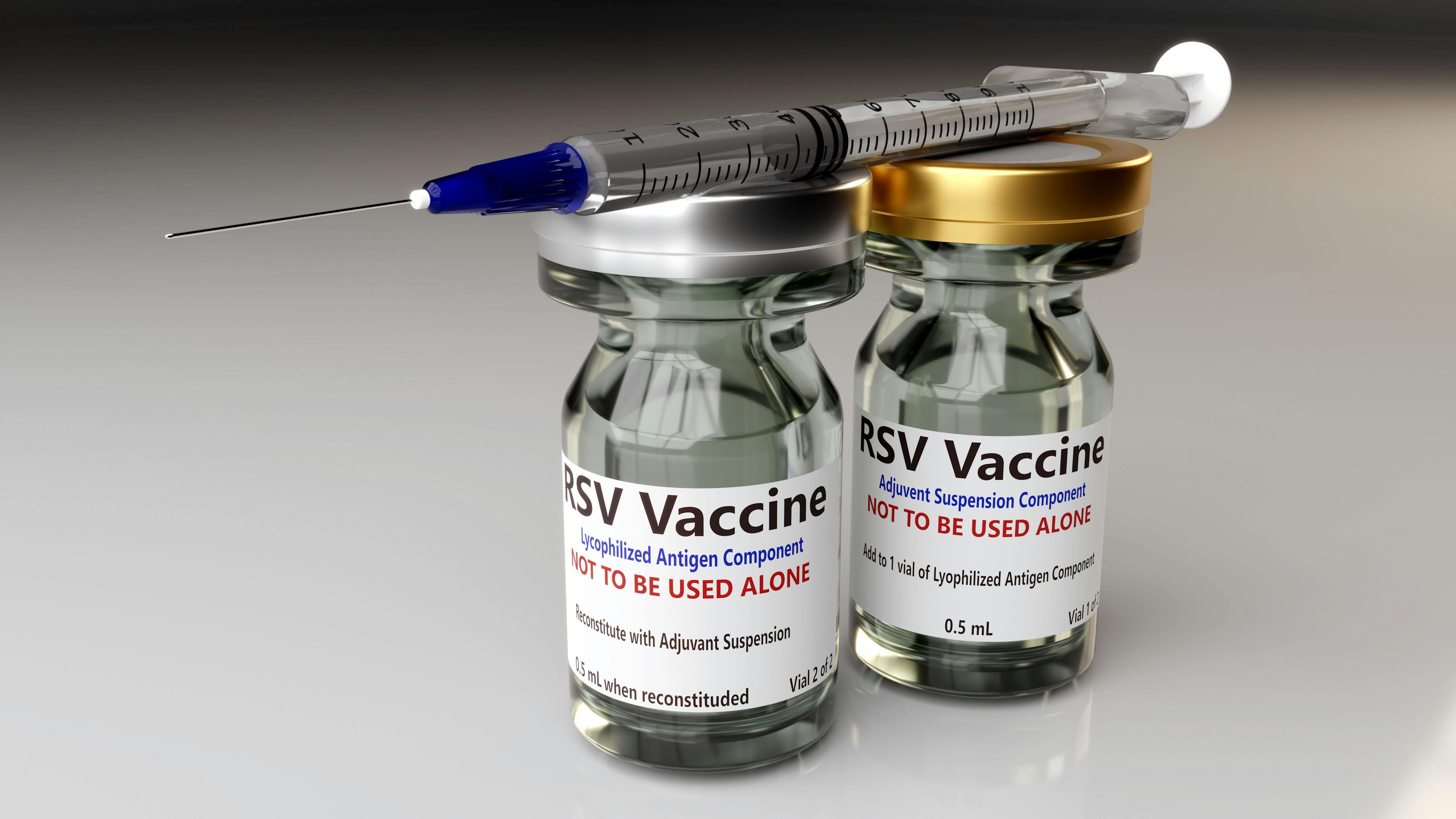 Vaccine vials used for Respiratory Syncytial Virus (RSV) with a syringe- Image credit: Peter Hansen | stock.adobe.com 
