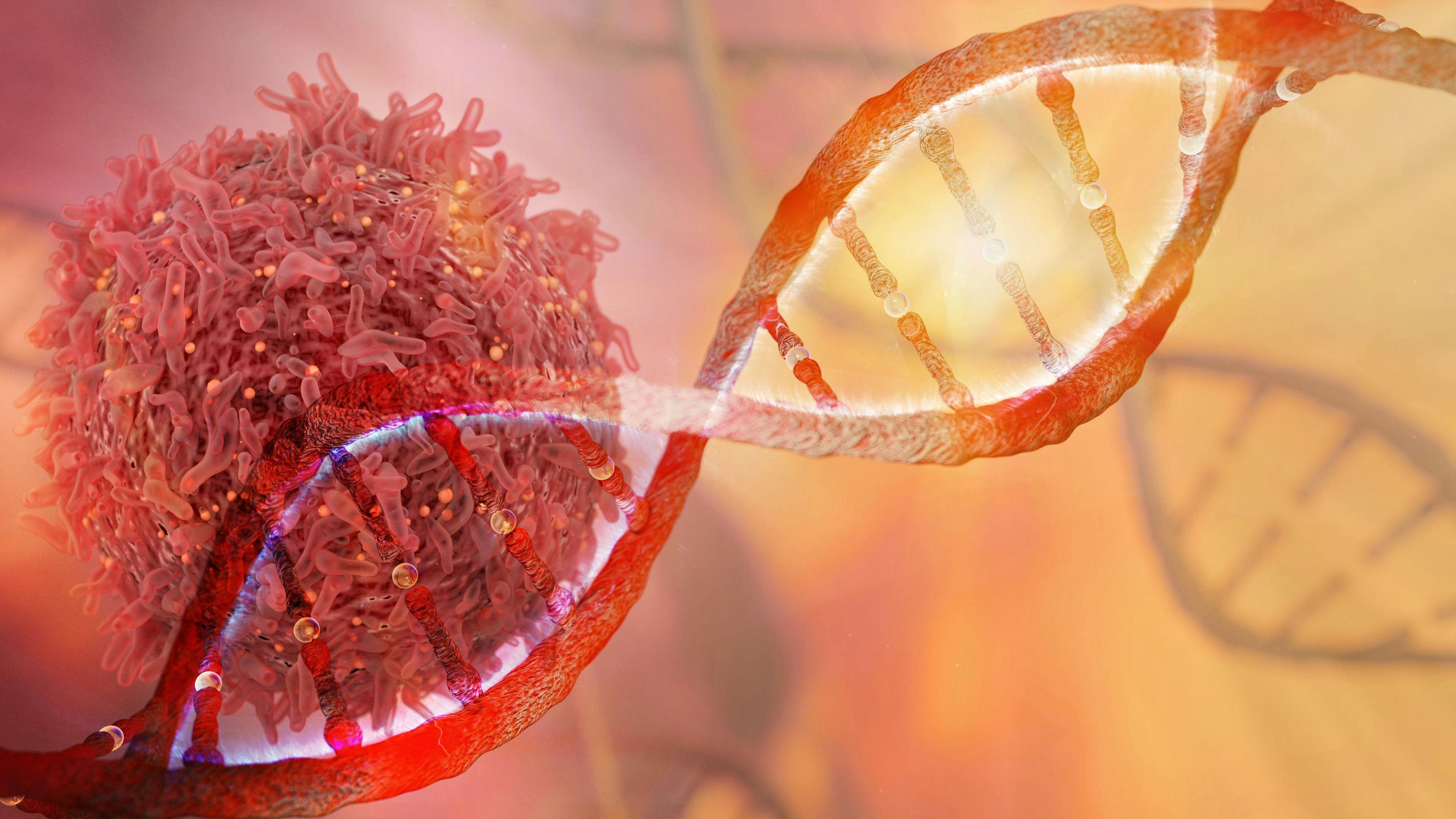 DNA strand and Cancer Cell Oncology Research Concept 3D rendering | Image Credit: catalin - stock.adobe.com