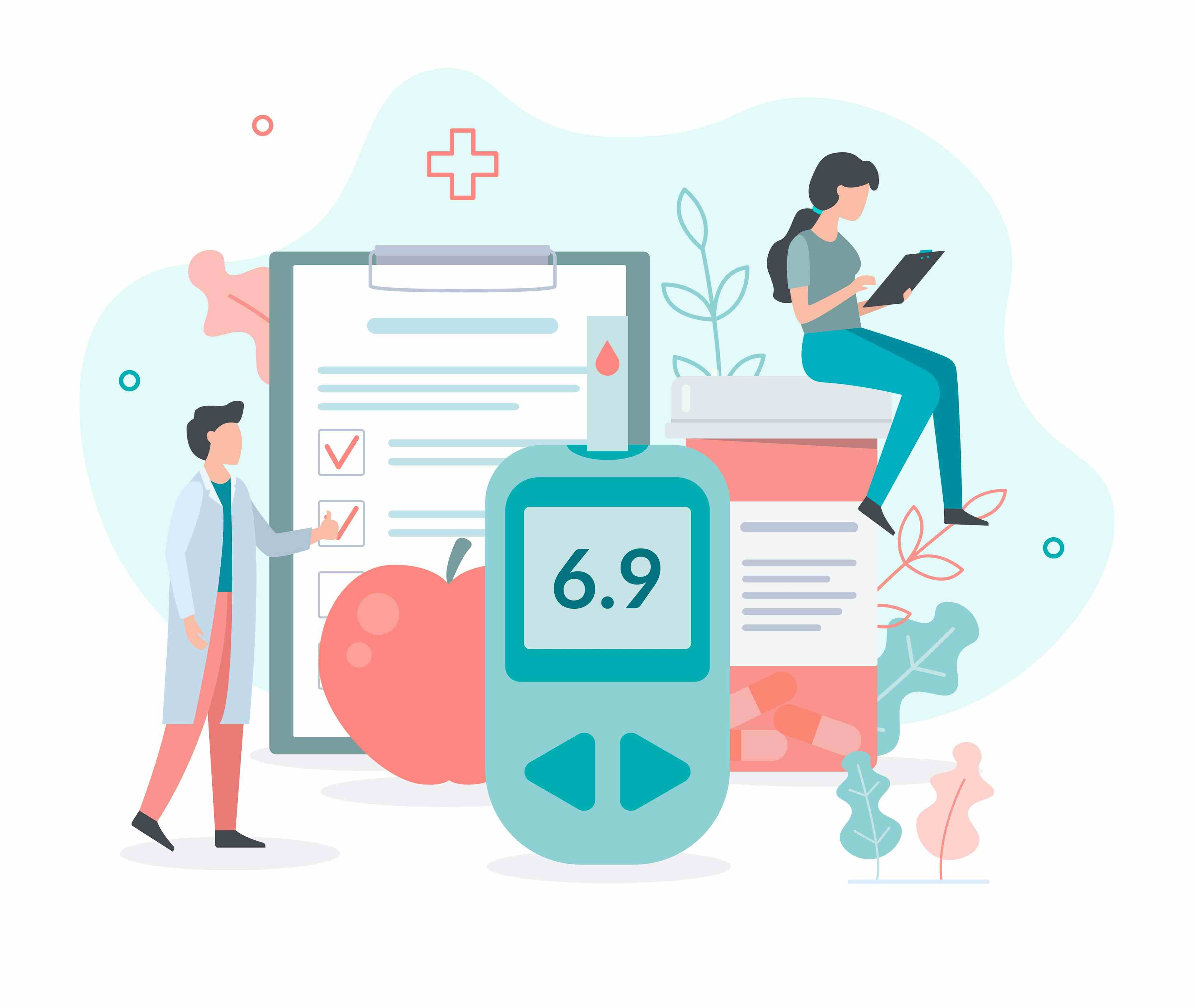 The doctor tests the level of glucose in the blood, prescribes statins. Medicine diabetes concept