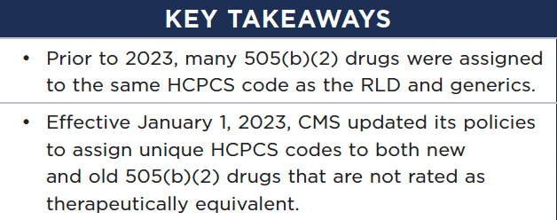 Key Takeaways -- CMS, Centers for Medicare & Medicaid Services; HCPCS, Healthcare Common Procedure Coding System; RLD, reference listed drug.