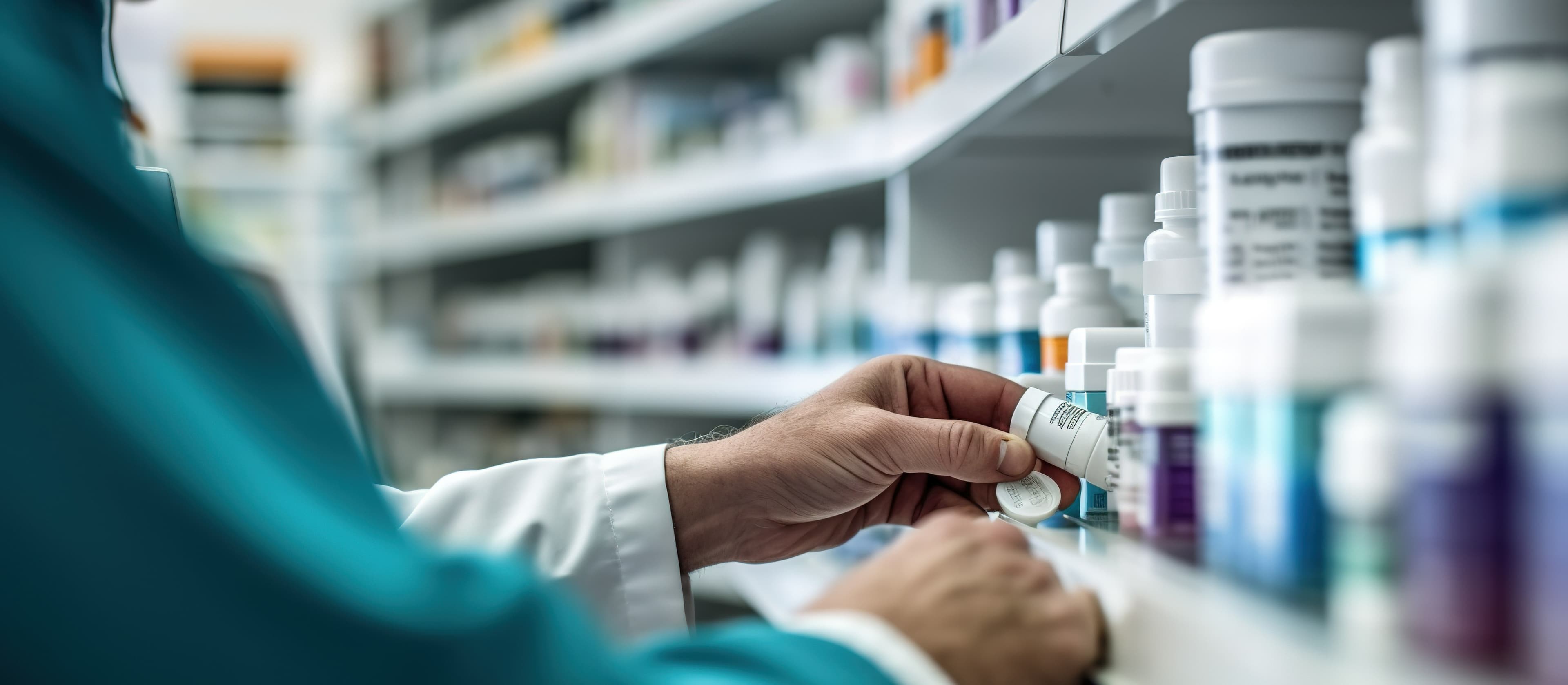 A pharmacist prepares medicine for a patient.