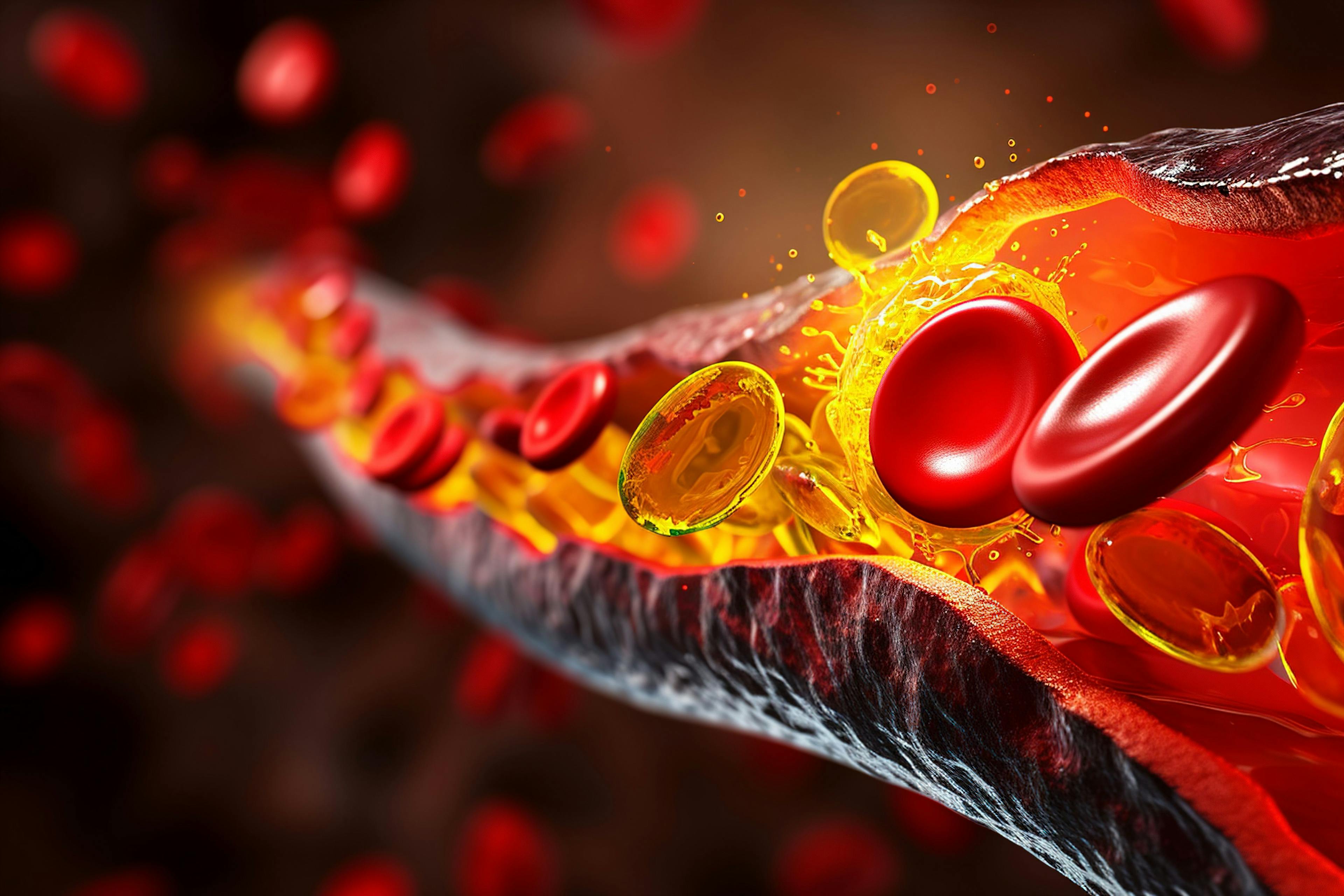 Fat and cholesterol in human blood vein cell create with AI Generative