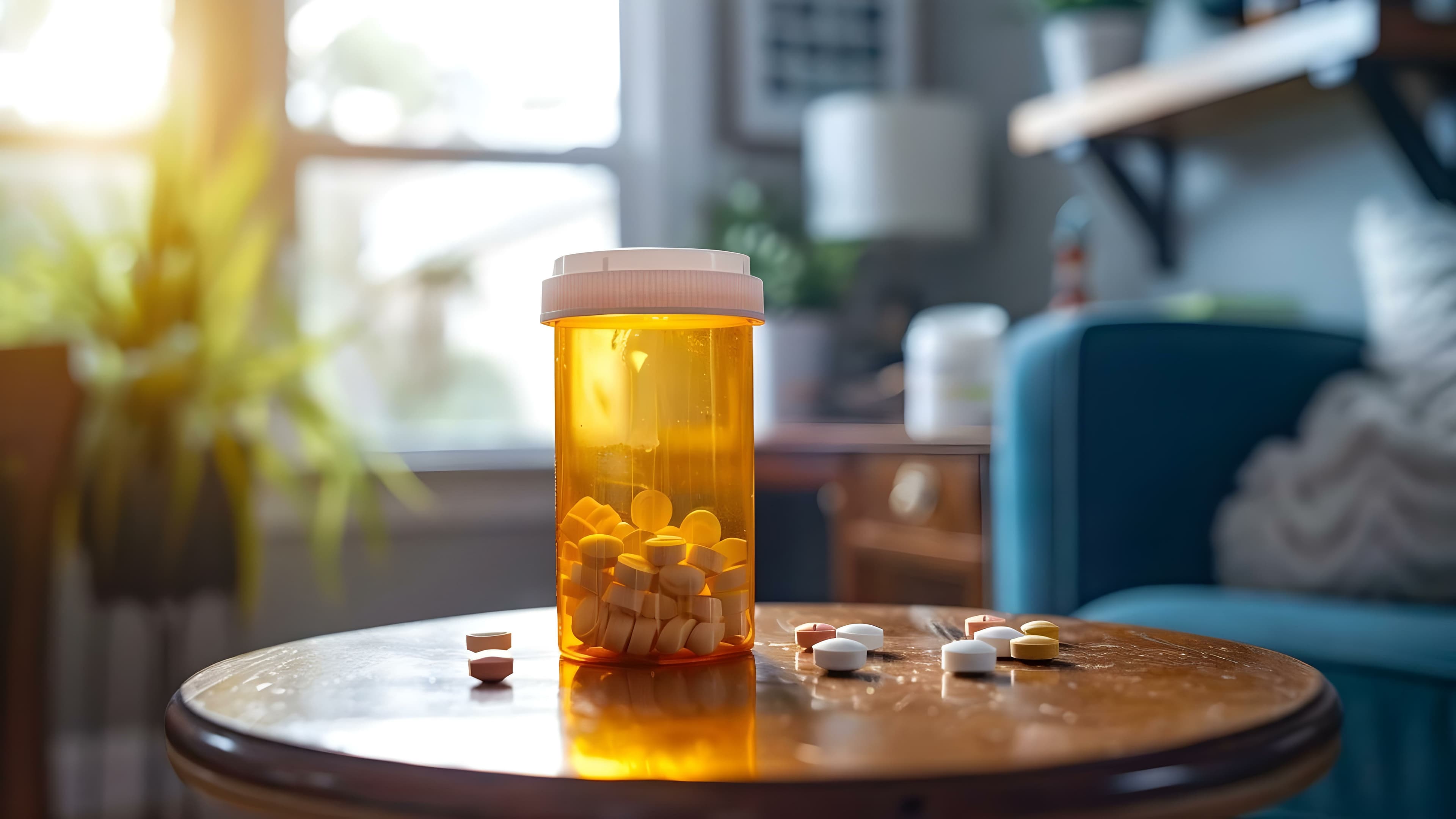 Opioids bottle on a table